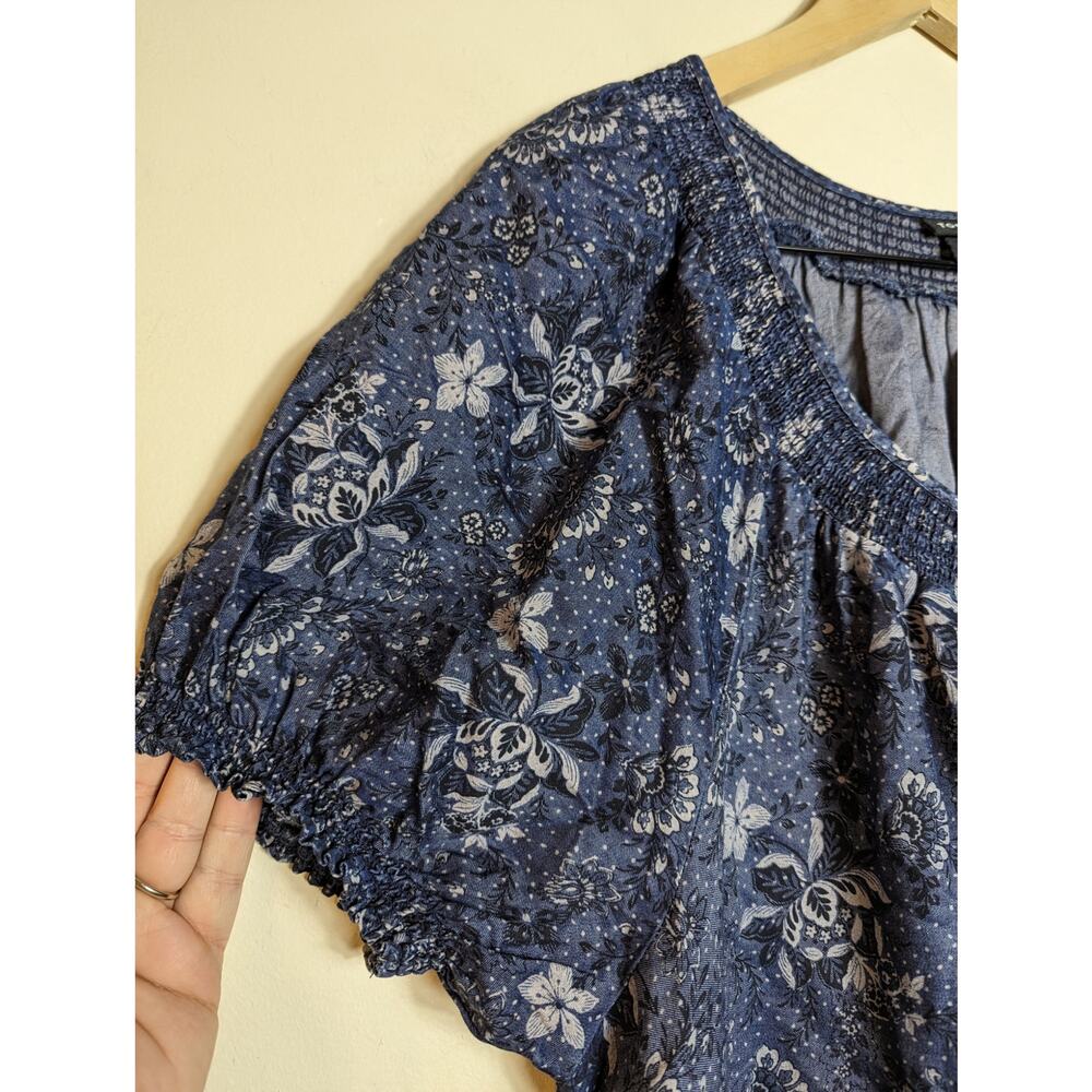 NWT Torrid Boho Cottagecore Floral Chambray Puff Sleeve Mini Smocked Dress - Picture 3 of 8